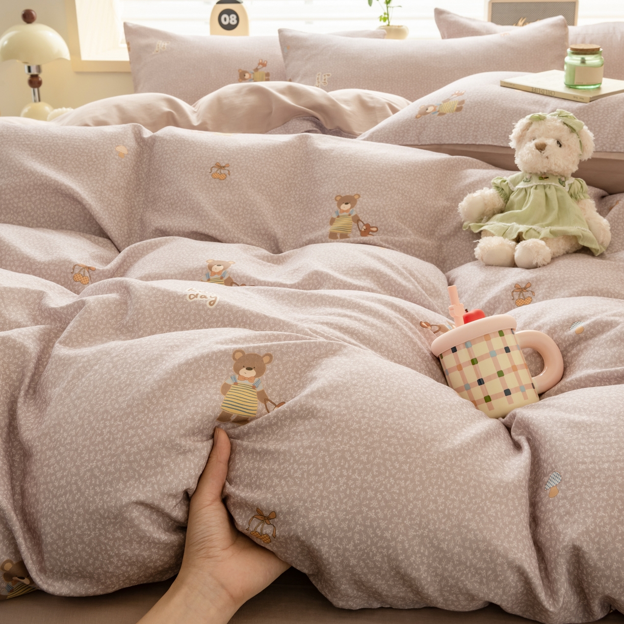 91家纺网 家纺一手货源 找家纺 雯雨家纺 2026新款A类全棉有氧双层纱单被套 朱迪熊