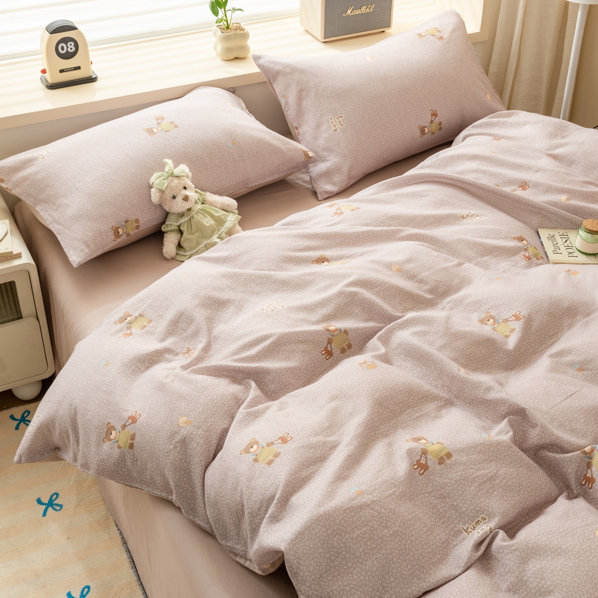 91家纺网 家纺一手货源 找家纺 雯雨家纺 2026新款A类全棉有氧双层纱单被套 朱迪熊