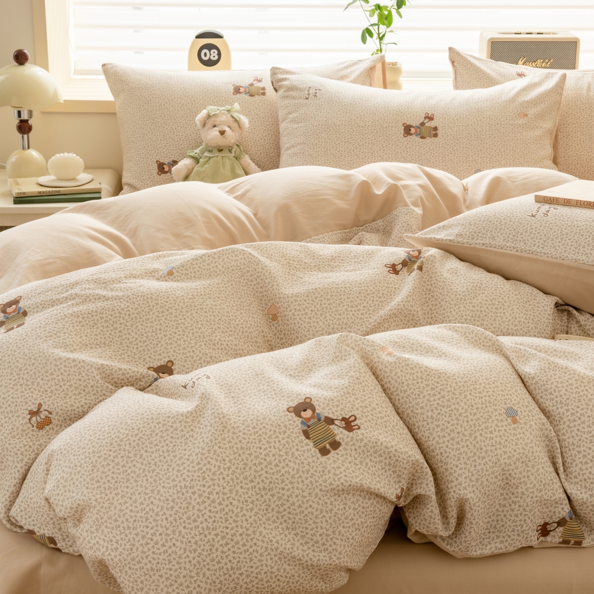 91家纺网 家纺一手货源 找家纺 雯雨家纺 2026新款A类全棉有氧双层纱单被套 朱迪熊-米