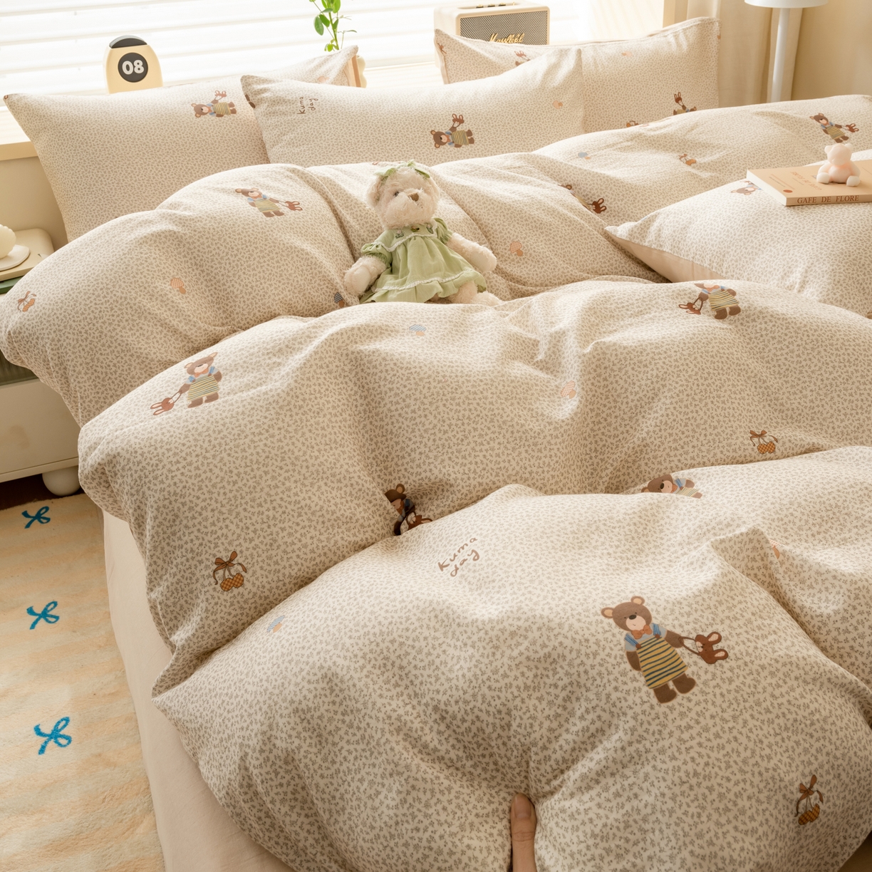 91家纺网 家纺一手货源 找家纺 雯雨家纺 2026新款A类全棉有氧双层纱单被套 朱迪熊-米