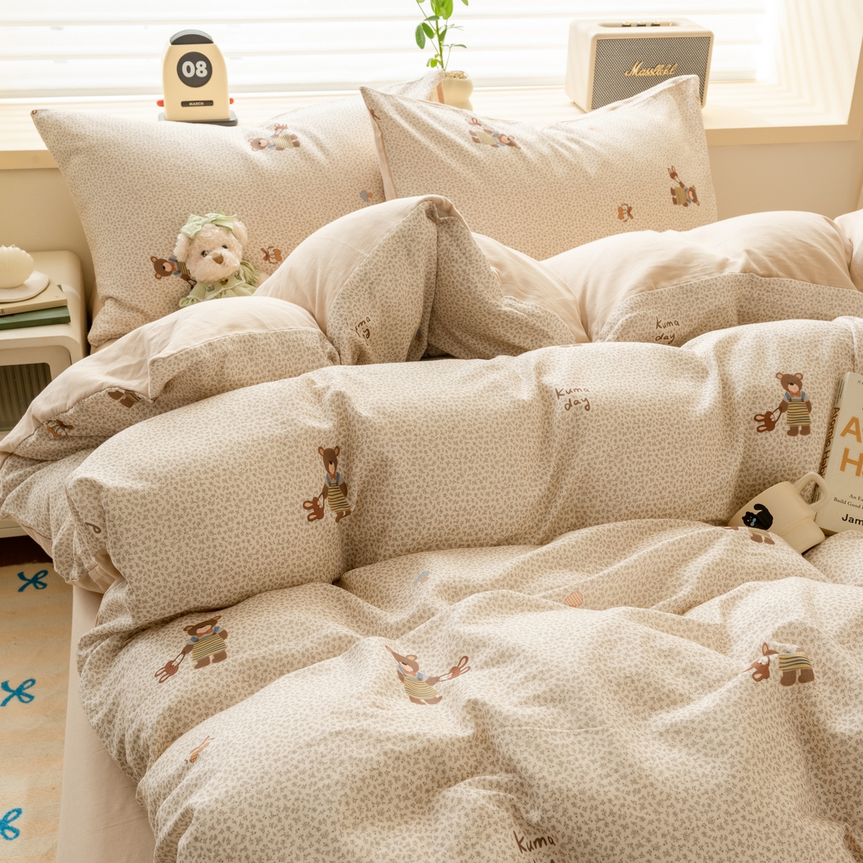 91家纺网 家纺一手货源 找家纺 雯雨家纺 2026新款A类全棉有氧双层纱单被套 朱迪熊-米