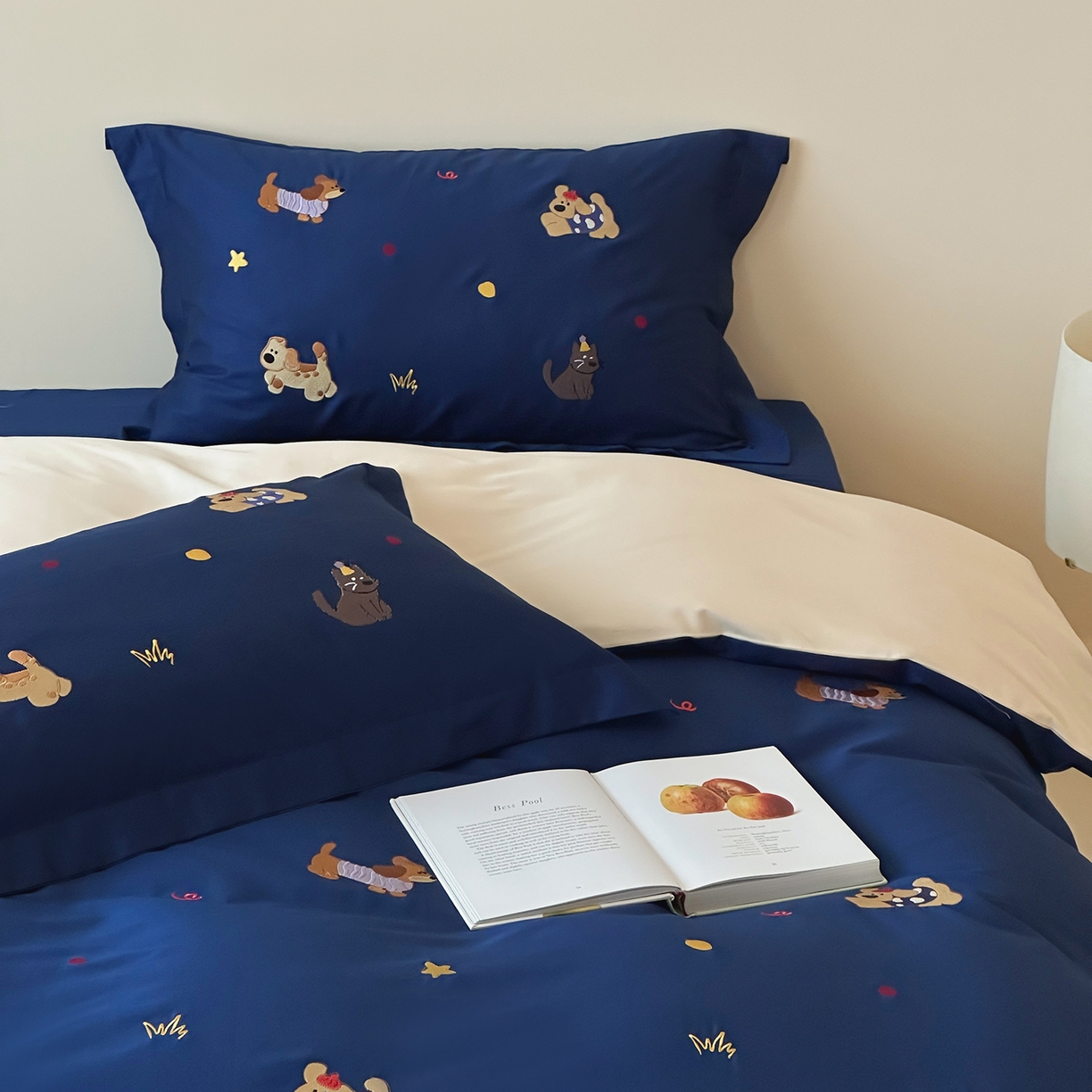 波比可可 2026春夏系列轻奢居家50s长绒棉全棉纯棉四件套小红书热款 星蓝