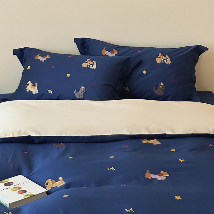 91家纺网 家纺一手货源 找家纺 波比可可 2026春夏系列轻奢居家50s长绒棉全棉纯棉四件套小红书热款 星蓝