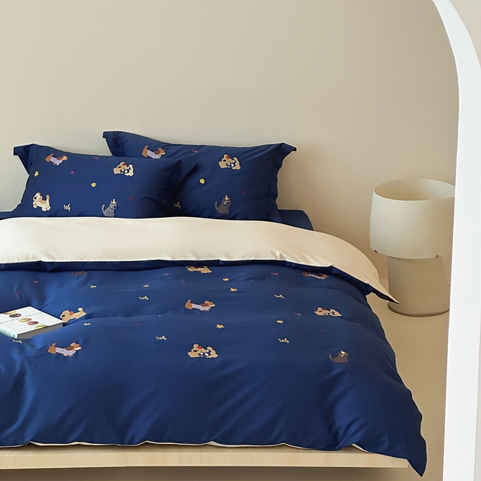 91家纺网 家纺一手货源 找家纺 波比可可 2026春夏系列轻奢居家50s长绒棉全棉纯棉四件套小红书热款 星蓝