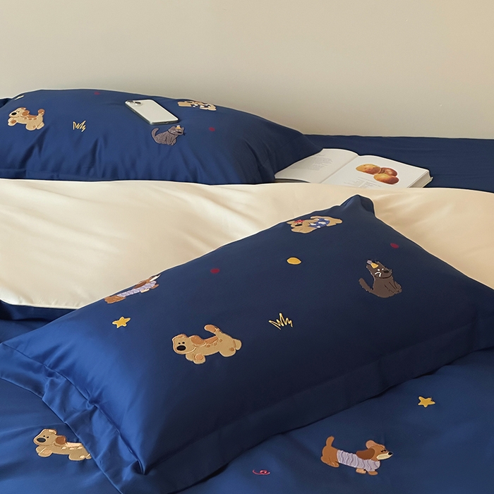 91家纺网 家纺一手货源 找家纺 波比可可 2026春夏系列轻奢居家50s长绒棉全棉纯棉四件套小红书热款 星蓝