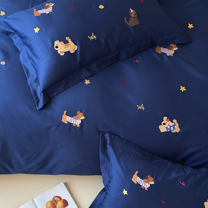 91家纺网 家纺一手货源 找家纺 波比可可 2026春夏系列轻奢居家50s长绒棉全棉纯棉四件套小红书热款 星蓝