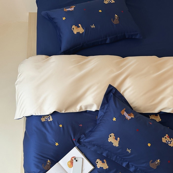 91家纺网 家纺一手货源 找家纺 波比可可 2026春夏系列轻奢居家50s长绒棉全棉纯棉四件套小红书热款 星蓝