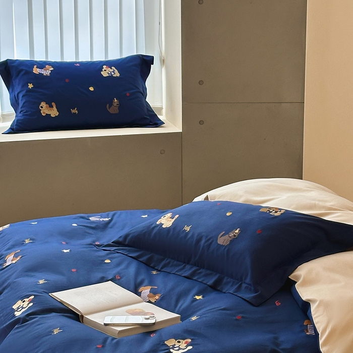 91家纺网 家纺一手货源 找家纺 波比可可 2026春夏系列轻奢居家50s长绒棉全棉纯棉四件套小红书热款 星蓝