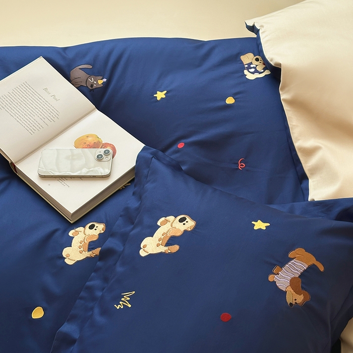 91家纺网 家纺一手货源 找家纺 波比可可 2026春夏系列轻奢居家50s长绒棉全棉纯棉四件套小红书热款 星蓝