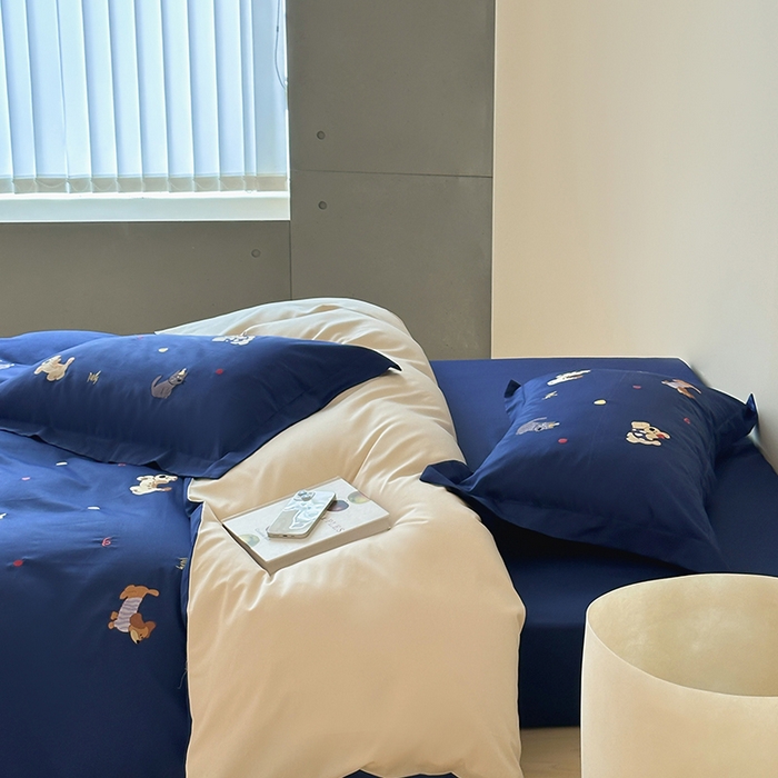 91家纺网 家纺一手货源 找家纺 波比可可 2026春夏系列轻奢居家50s长绒棉全棉纯棉四件套小红书热款 星蓝