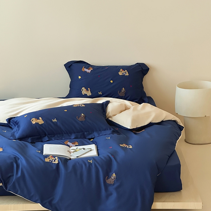 91家纺网 家纺一手货源 找家纺 波比可可 2026春夏系列轻奢居家50s长绒棉全棉纯棉四件套小红书热款 星蓝