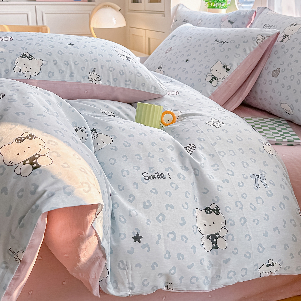 颜选 2026新款全棉印花单被套 豹纹猫咪