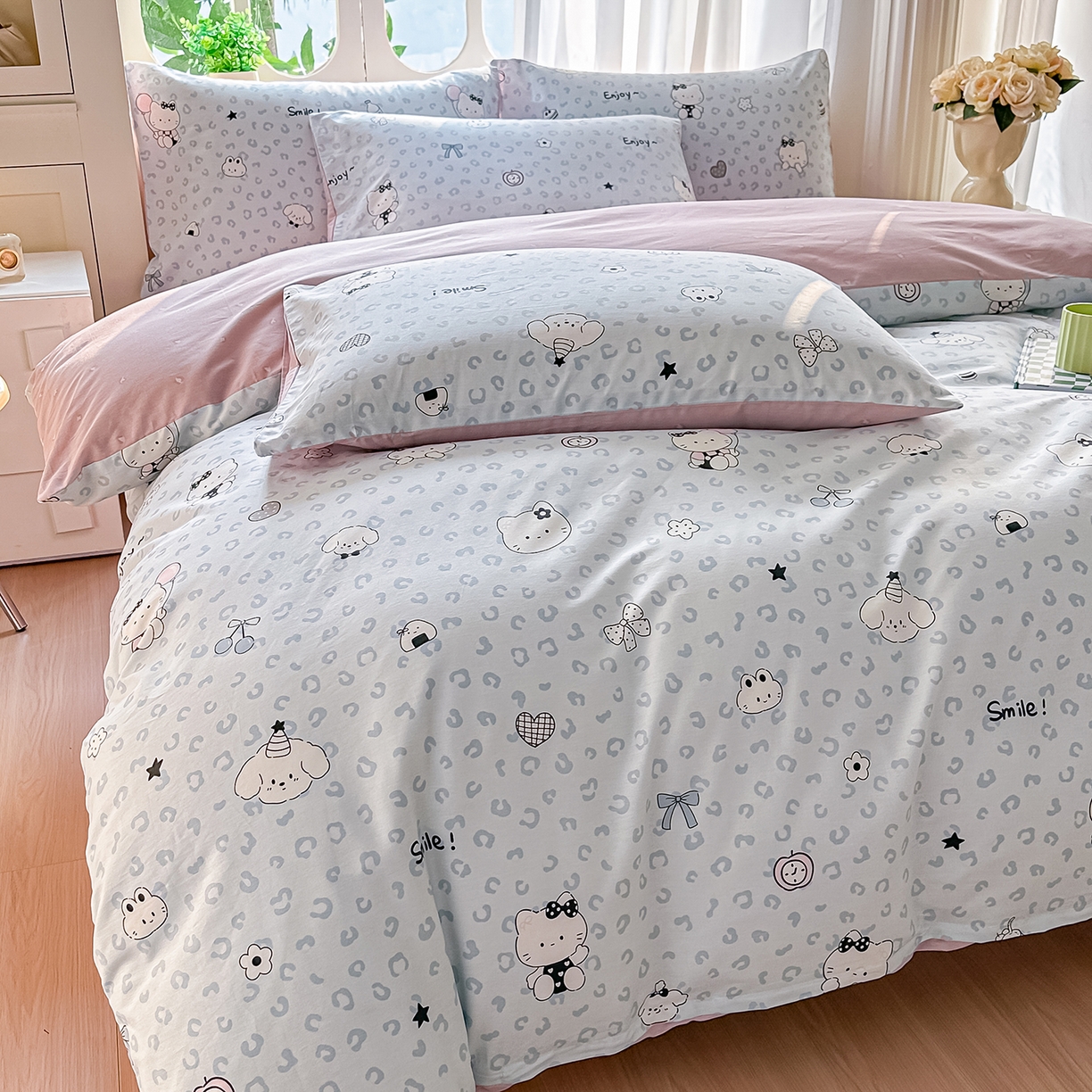 91家纺网 家纺一手货源 找家纺 颜选 2026新款全棉印花单被套 豹纹猫咪