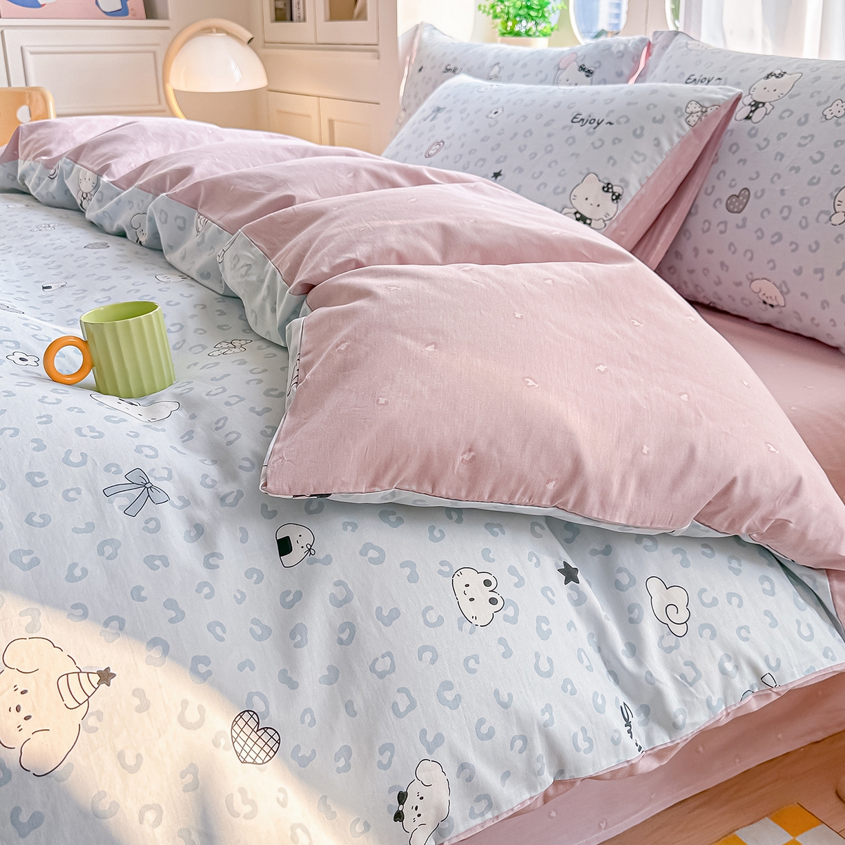 91家纺网 家纺一手货源 找家纺 颜选 2026新款全棉印花单被套 豹纹猫咪