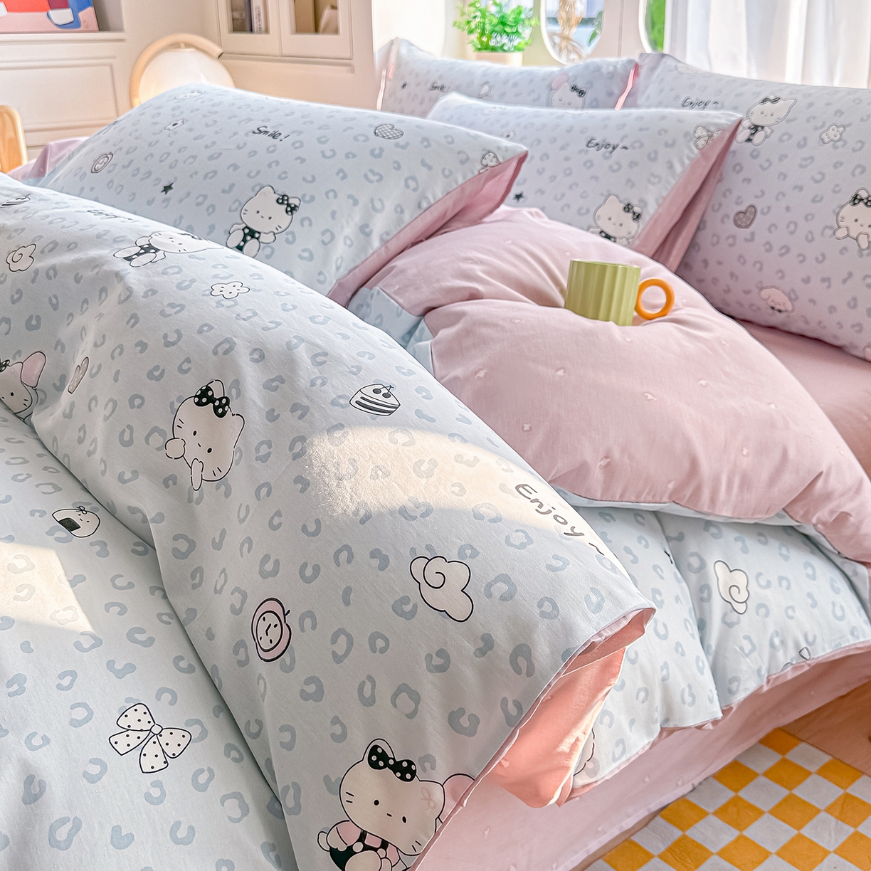 91家纺网 家纺一手货源 找家纺 颜选 2026新款全棉印花单被套 豹纹猫咪