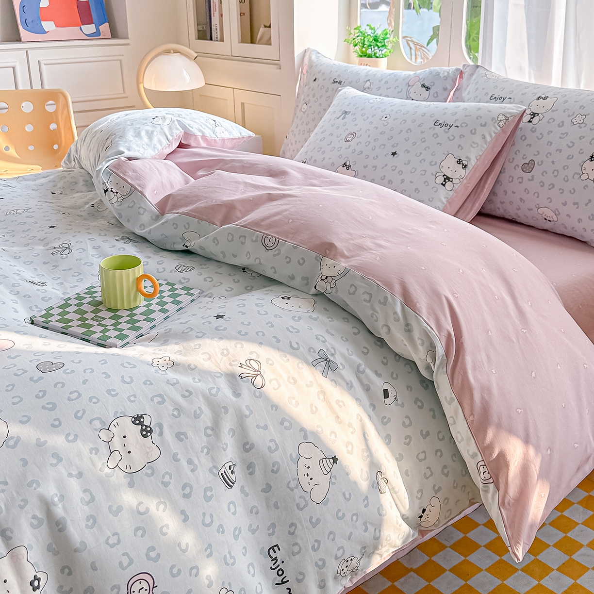 91家纺网 家纺一手货源 找家纺 颜选 2026新款全棉印花单被套 豹纹猫咪