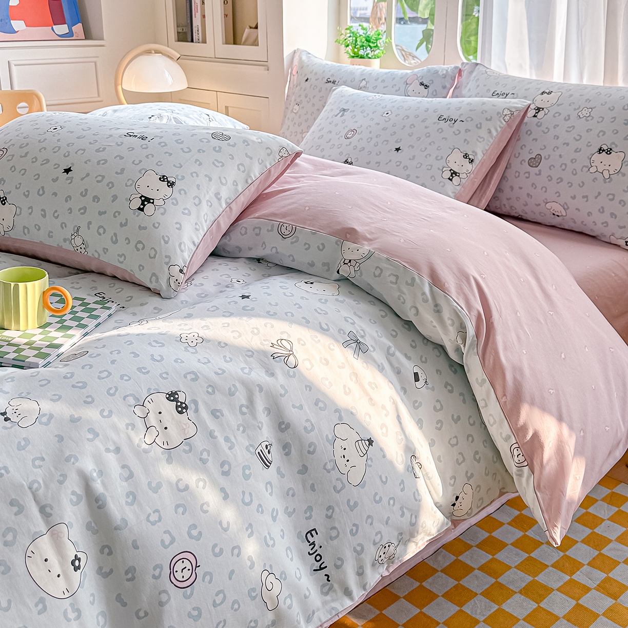 91家纺网 家纺一手货源 找家纺 颜选 2026新款全棉印花单被套 豹纹猫咪