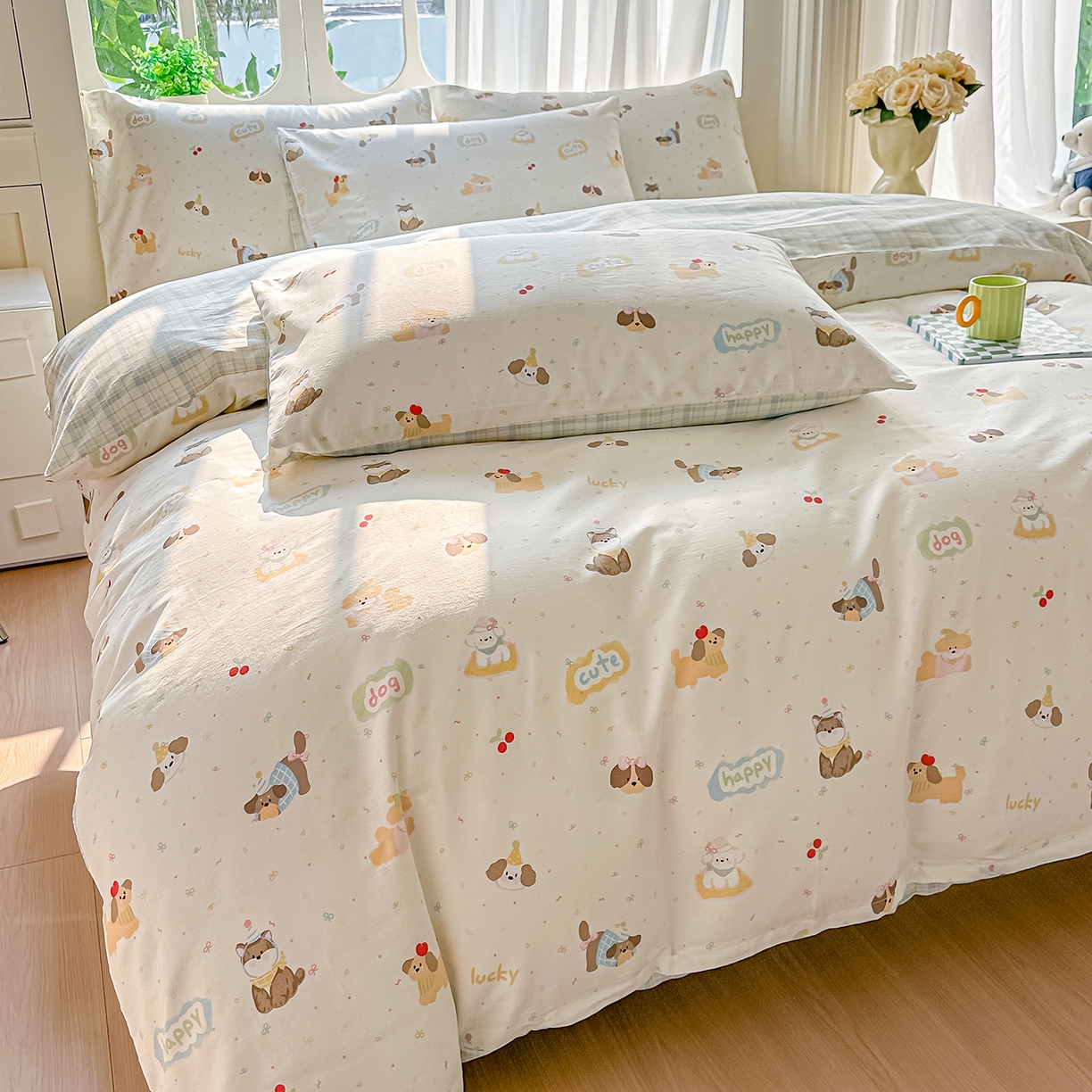 91家纺网 家纺一手货源 找家纺 颜选 2026新款全棉印花单被套 春日萌宠