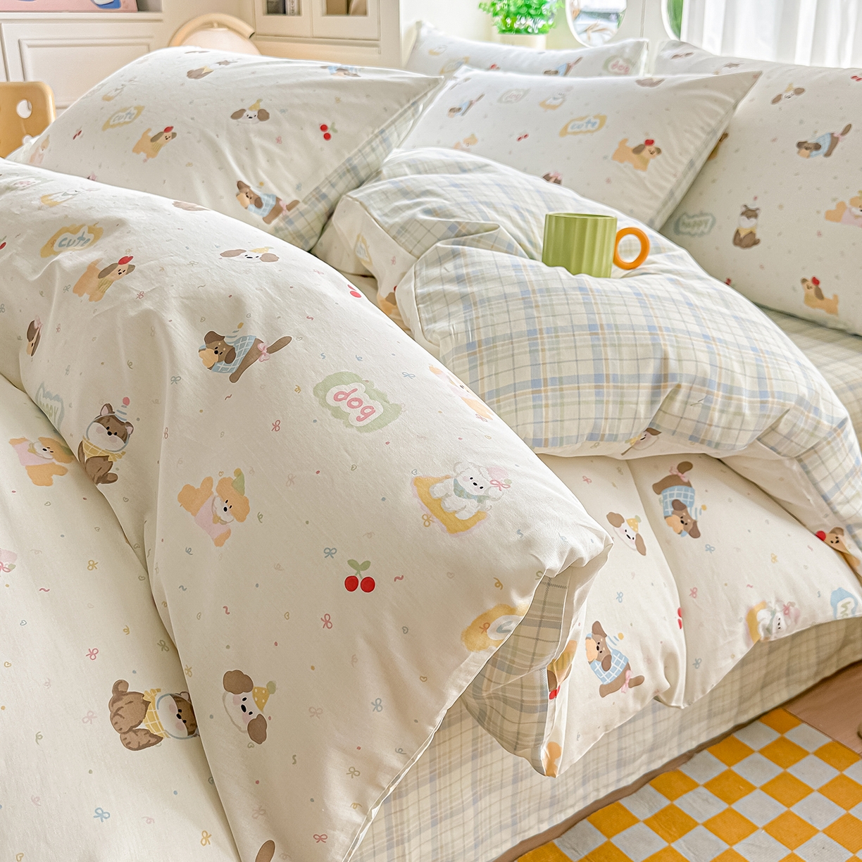 91家纺网 家纺一手货源 找家纺 颜选 2026新款全棉印花单被套 春日萌宠