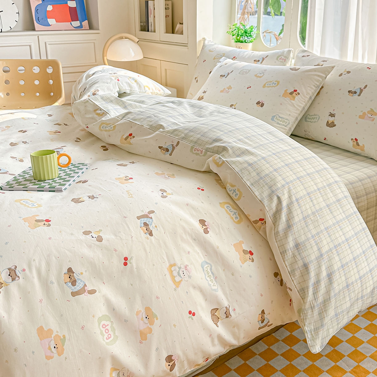 91家纺网 家纺一手货源 找家纺 颜选 2026新款全棉印花单被套 春日萌宠