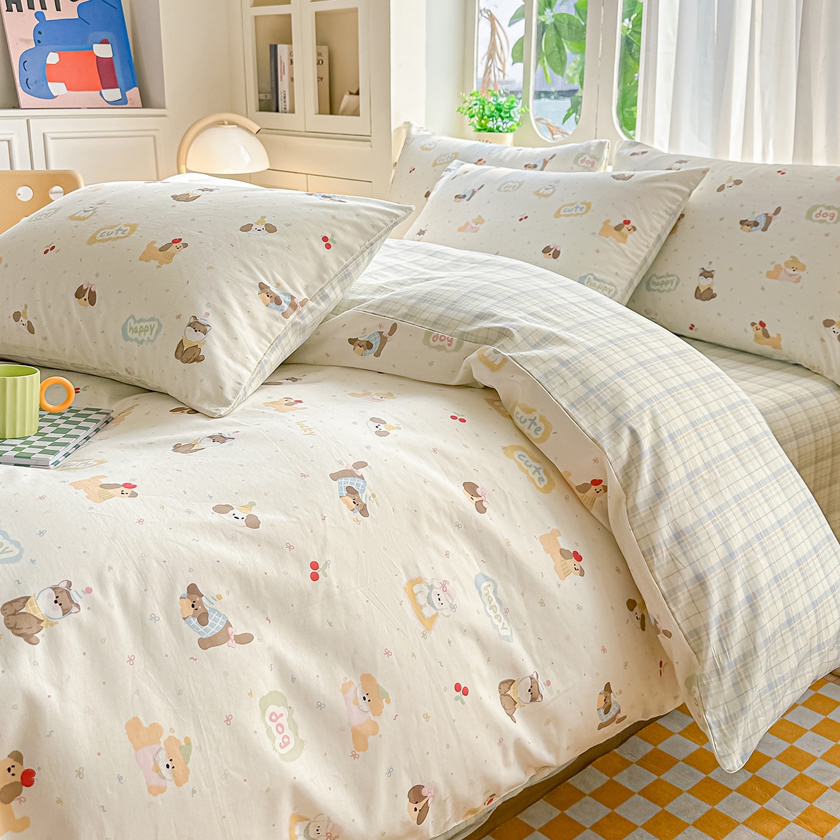 91家纺网 家纺一手货源 找家纺 颜选 2026新款全棉印花单被套 春日萌宠