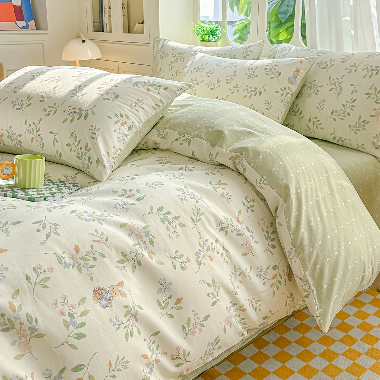 91家纺网 家纺一手货源 找家纺 颜选 2026新款全棉印花单被套 风铃小兔