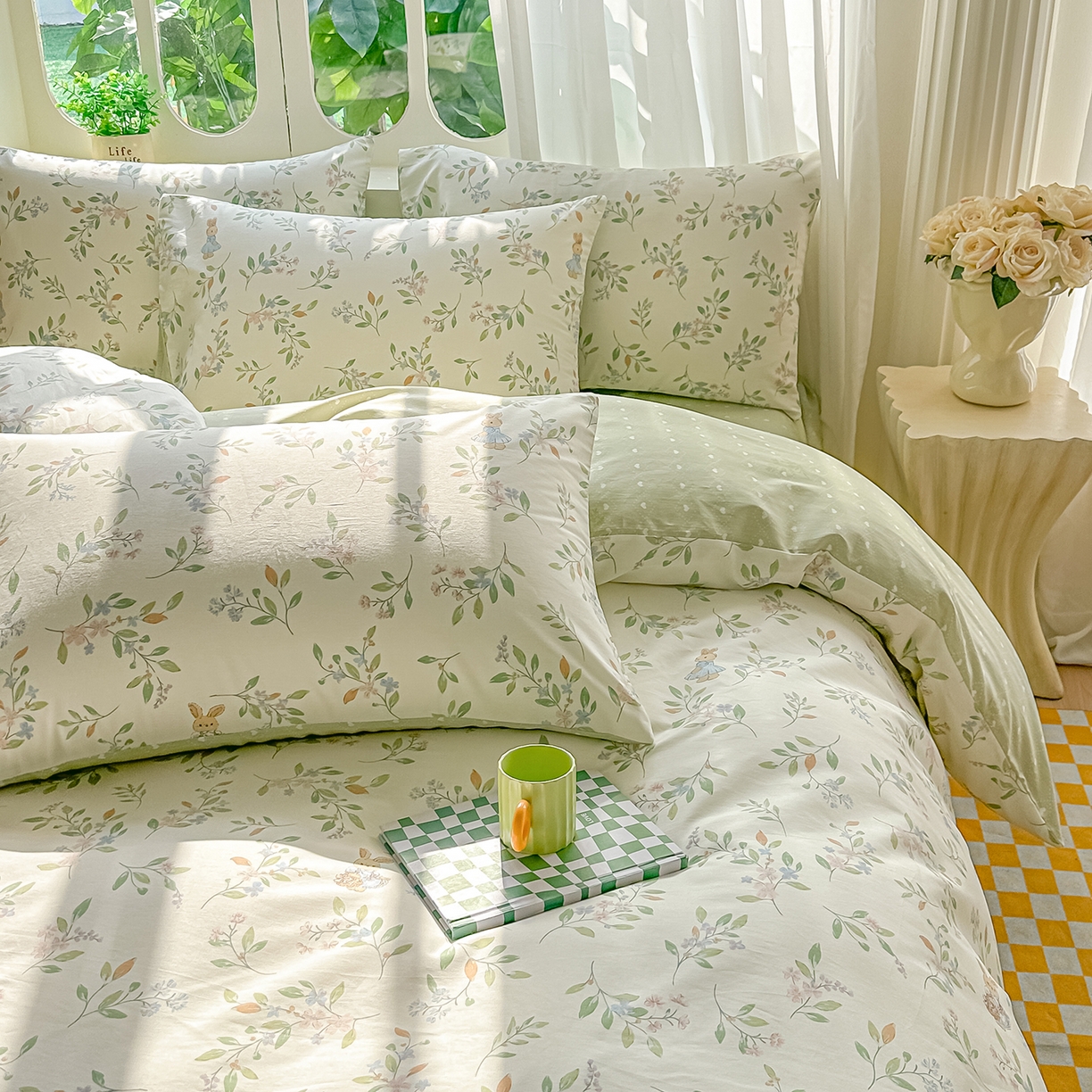 91家纺网 家纺一手货源 找家纺 颜选 2026新款全棉印花单被套 风铃小兔