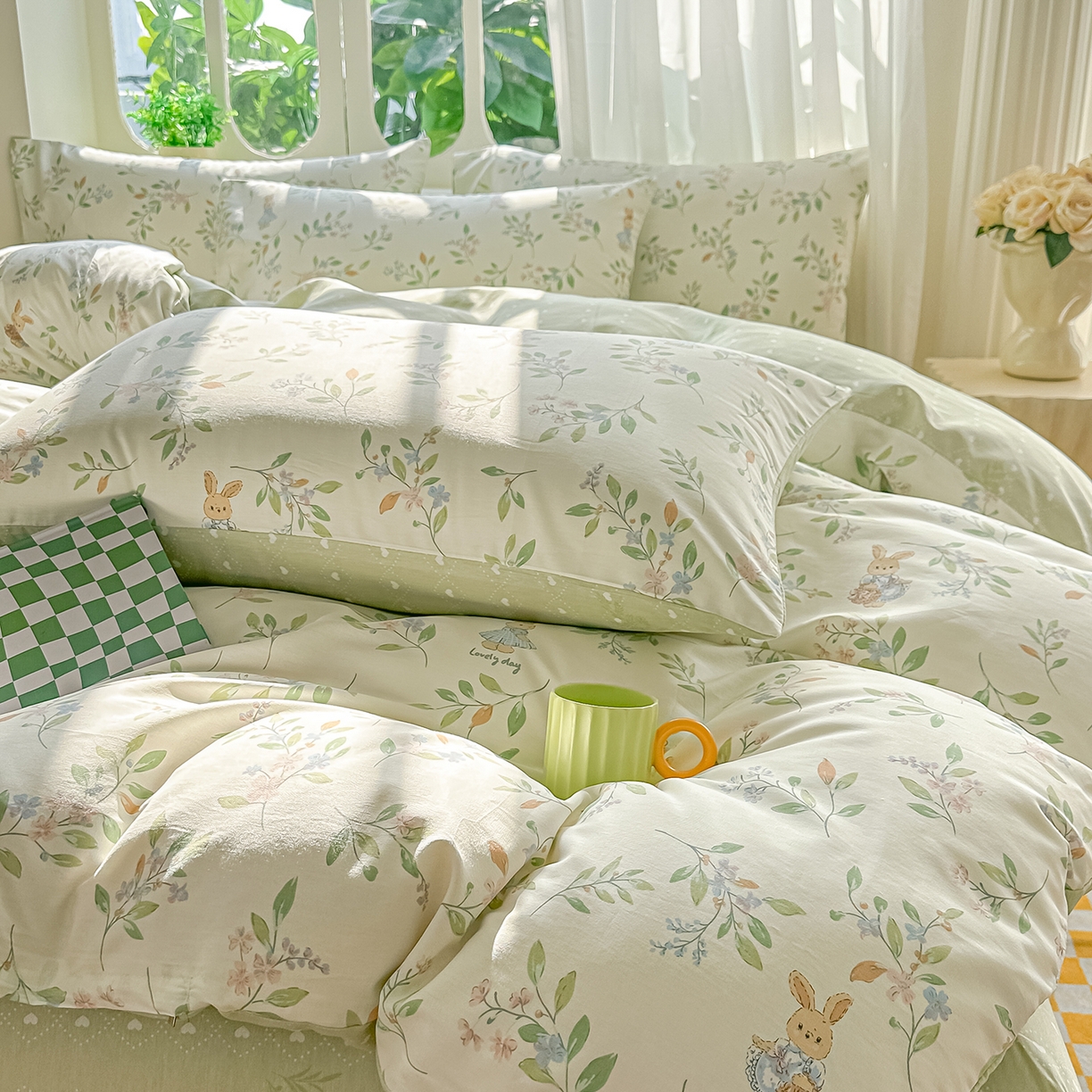 91家纺网 家纺一手货源 找家纺 颜选 2026新款全棉印花单被套 风铃小兔