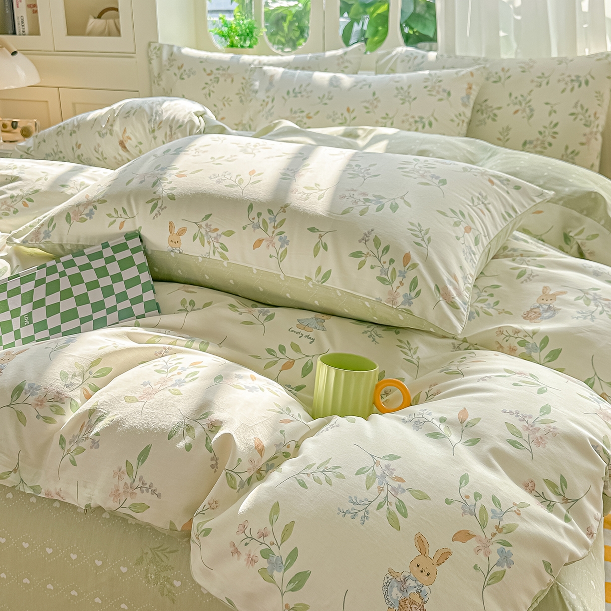 91家纺网 家纺一手货源 找家纺 颜选 2026新款全棉印花单被套 风铃小兔