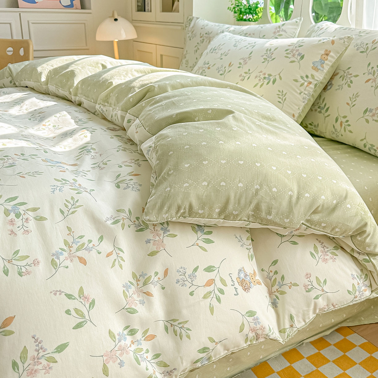 91家纺网 家纺一手货源 找家纺 颜选 2026新款全棉印花单被套 风铃小兔