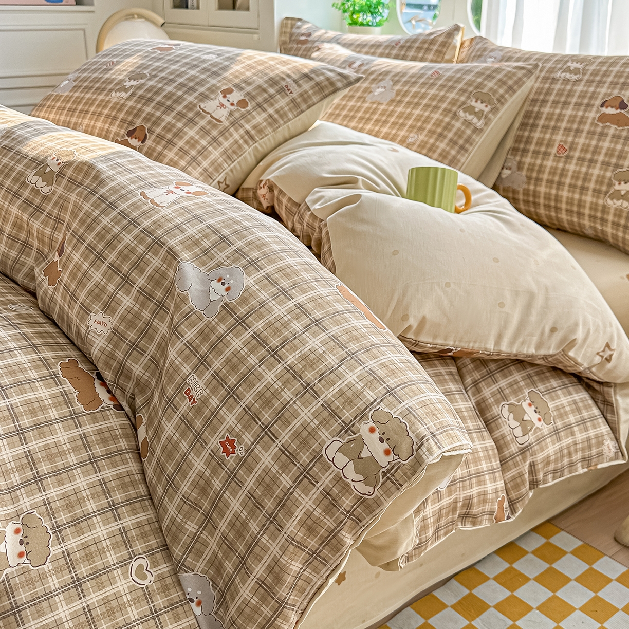 91家纺网 家纺一手货源 找家纺 颜选 2026新款全棉印花单被套 哈哈狗