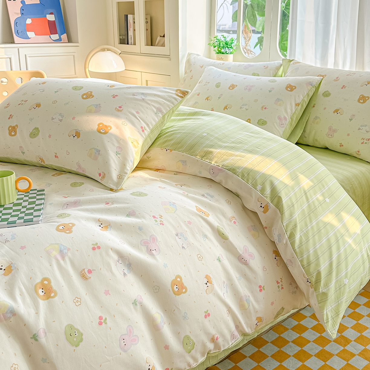 91家纺网 家纺一手货源 找家纺 颜选 2026新款全棉印花单被套 假日小狗