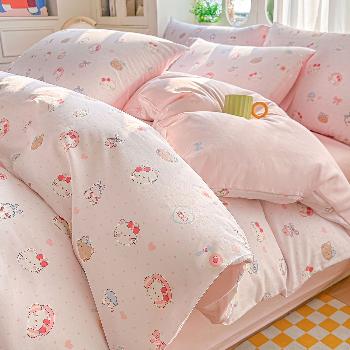 91家纺网 家纺一手货源 找家纺 颜选 2026新款全棉印花单被套 猫猫乐园