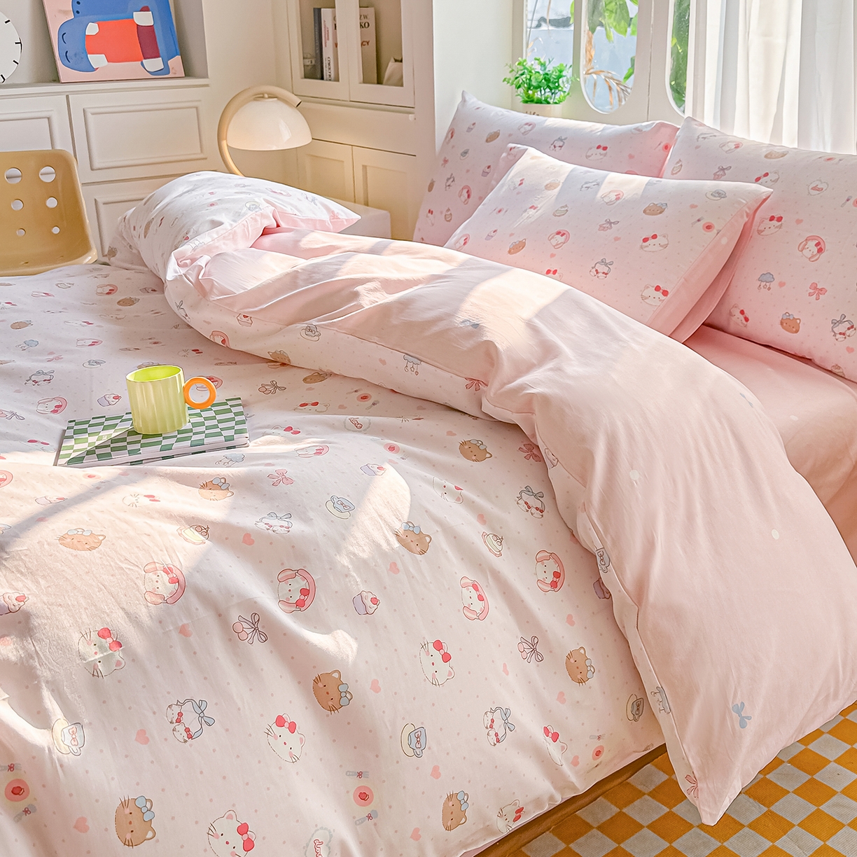 91家纺网 家纺一手货源 找家纺 颜选 2026新款全棉印花单被套 猫猫乐园