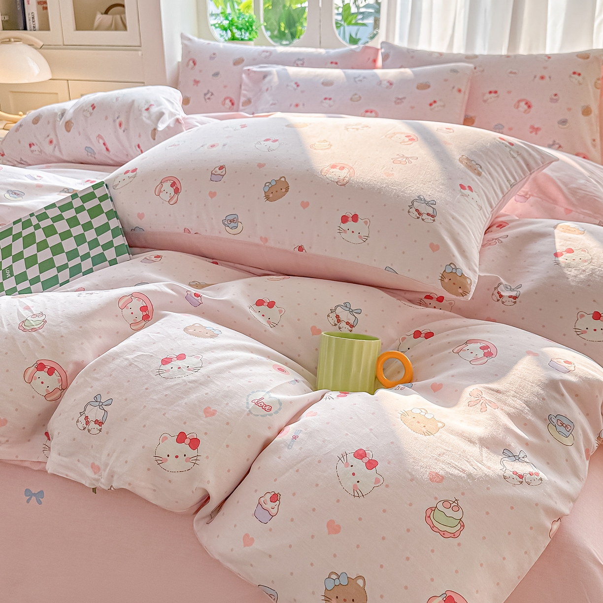 91家纺网 家纺一手货源 找家纺 颜选 2026新款全棉印花单被套 猫猫乐园