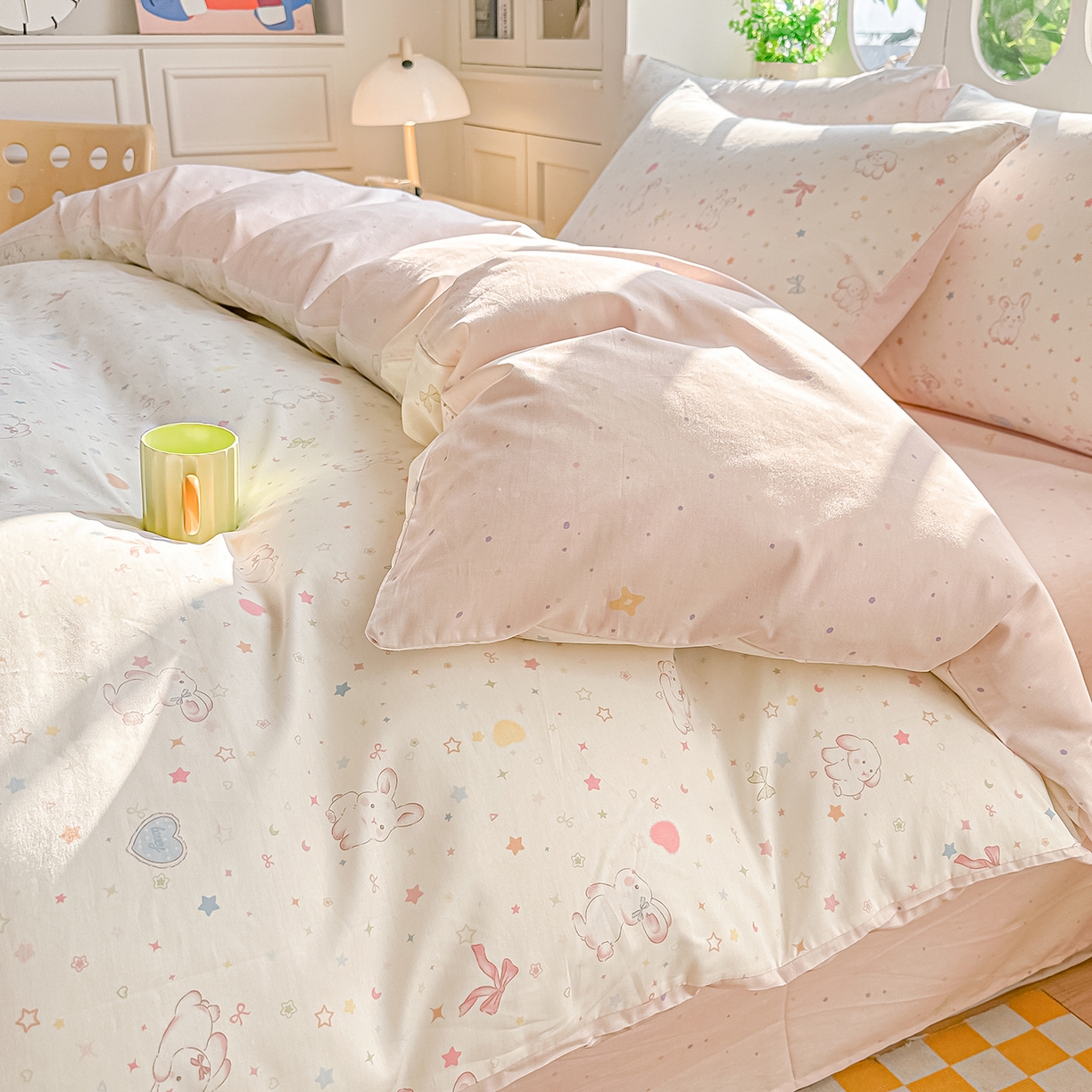 91家纺网 家纺一手货源 找家纺 颜选 2026新款全棉印花单被套 兔兔甜心