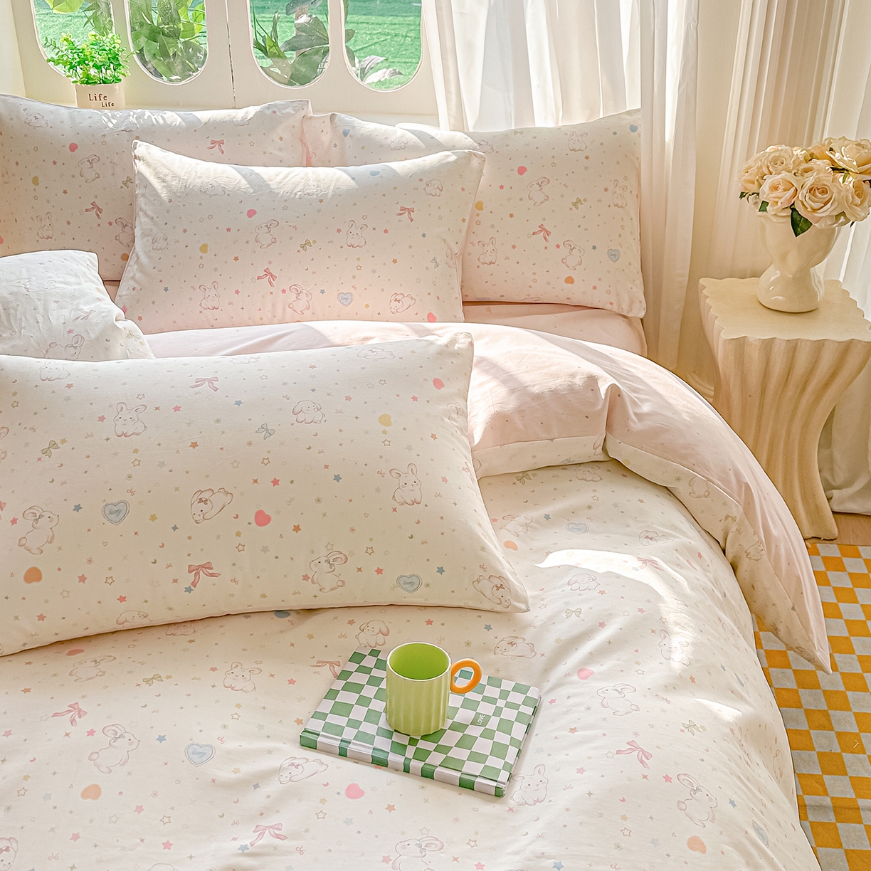 91家纺网 家纺一手货源 找家纺 颜选 2026新款全棉印花单被套 兔兔甜心