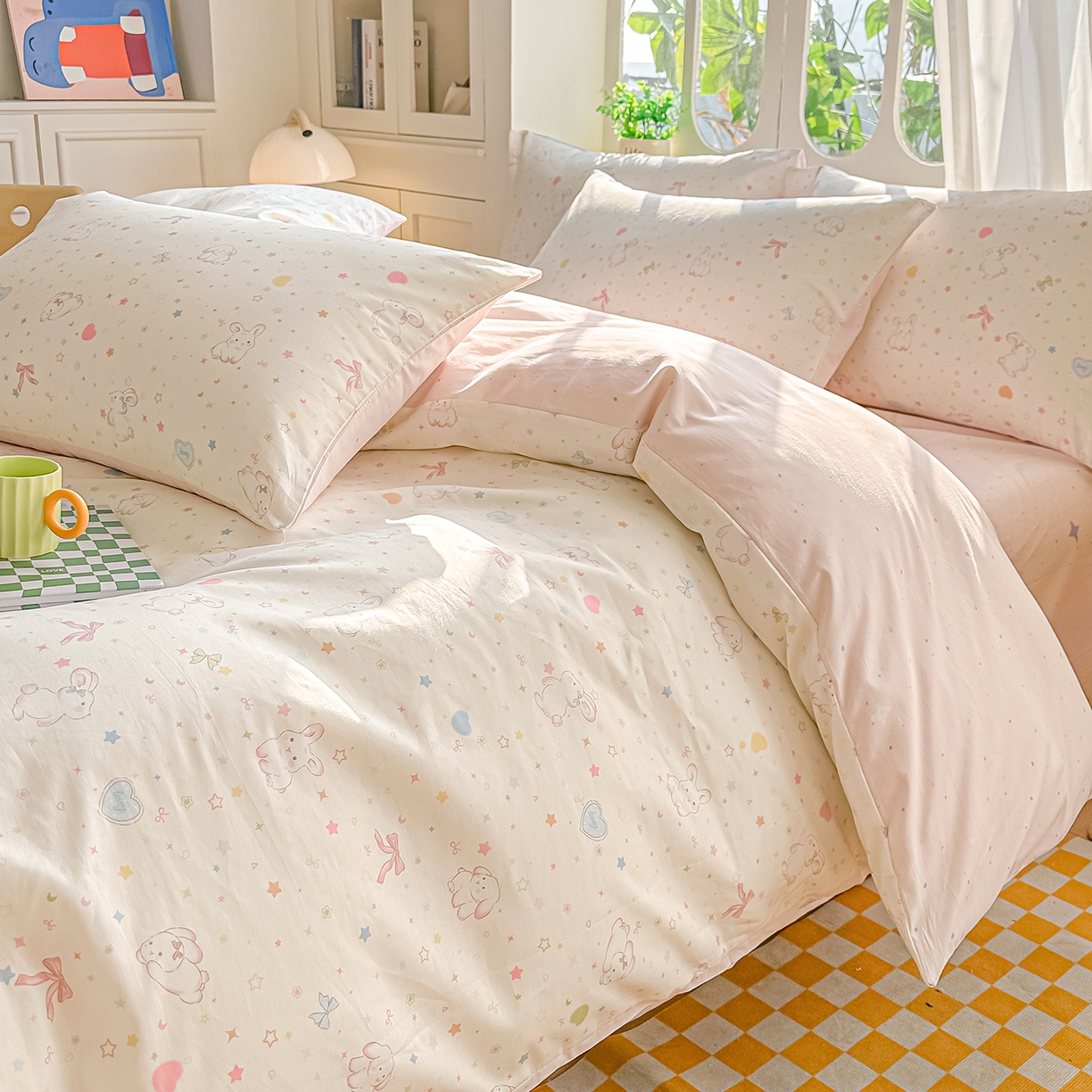 91家纺网 家纺一手货源 找家纺 颜选 2026新款全棉印花单被套 兔兔甜心