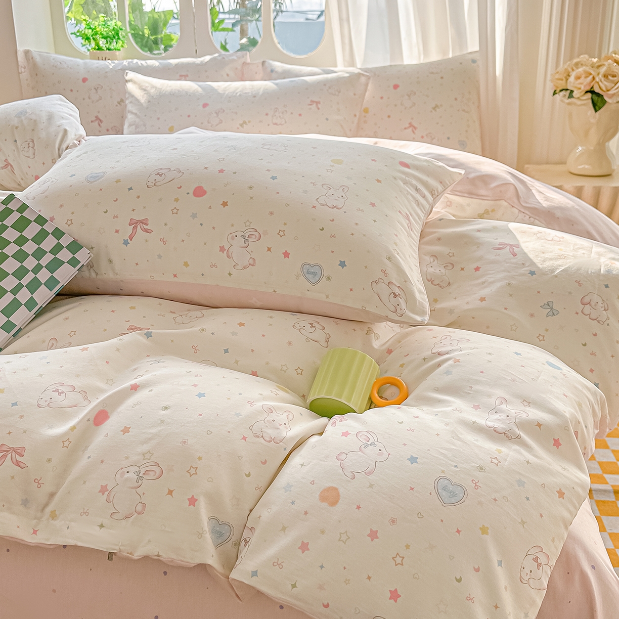 91家纺网 家纺一手货源 找家纺 颜选 2026新款全棉印花单被套 兔兔甜心