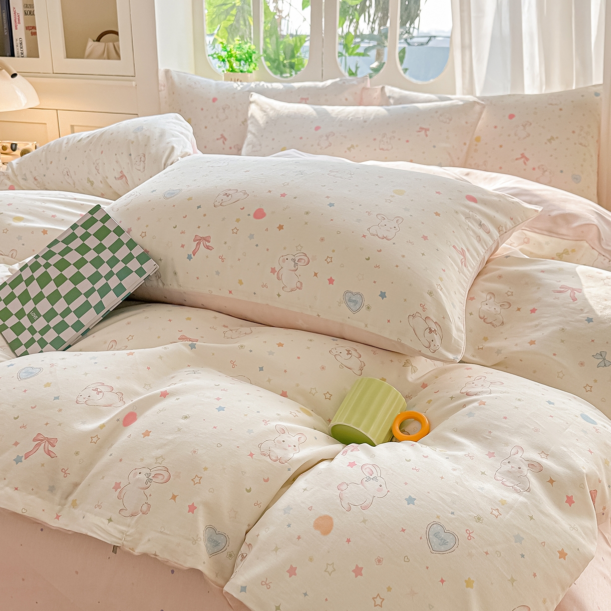 91家纺网 家纺一手货源 找家纺 颜选 2026新款全棉印花单被套 兔兔甜心