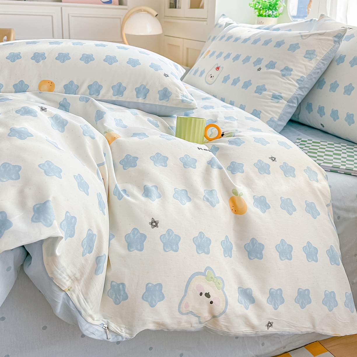 颜选 2026新款全棉印花单被套 星星狗