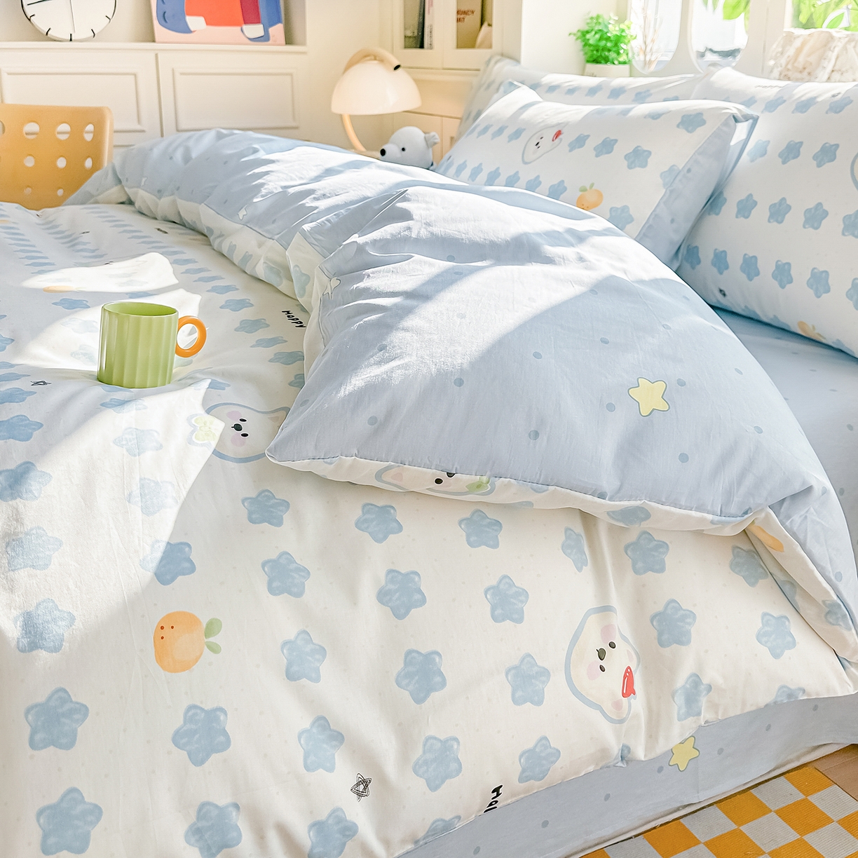 91家纺网 家纺一手货源 找家纺 颜选 2026新款全棉印花单被套 星星狗