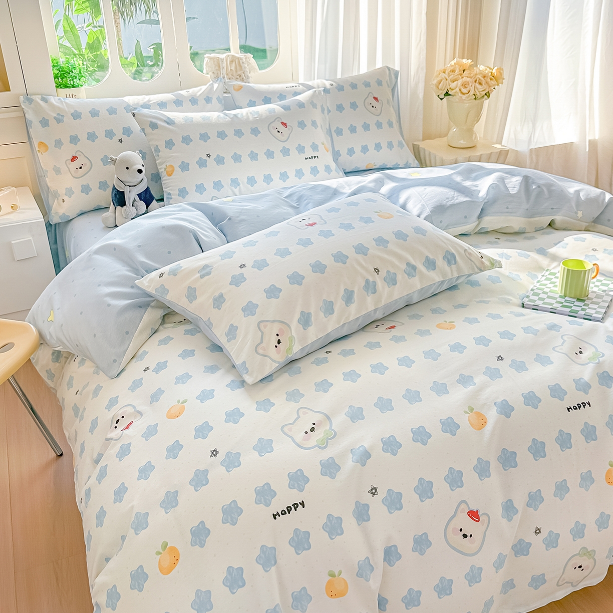 91家纺网 家纺一手货源 找家纺 颜选 2026新款全棉印花单被套 星星狗