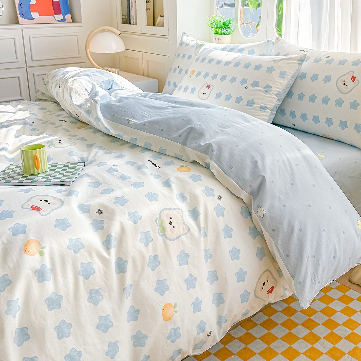 91家纺网 家纺一手货源 找家纺 颜选 2026新款全棉印花单被套 星星狗