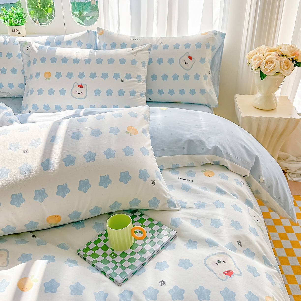 91家纺网 家纺一手货源 找家纺 颜选 2026新款全棉印花单被套 星星狗