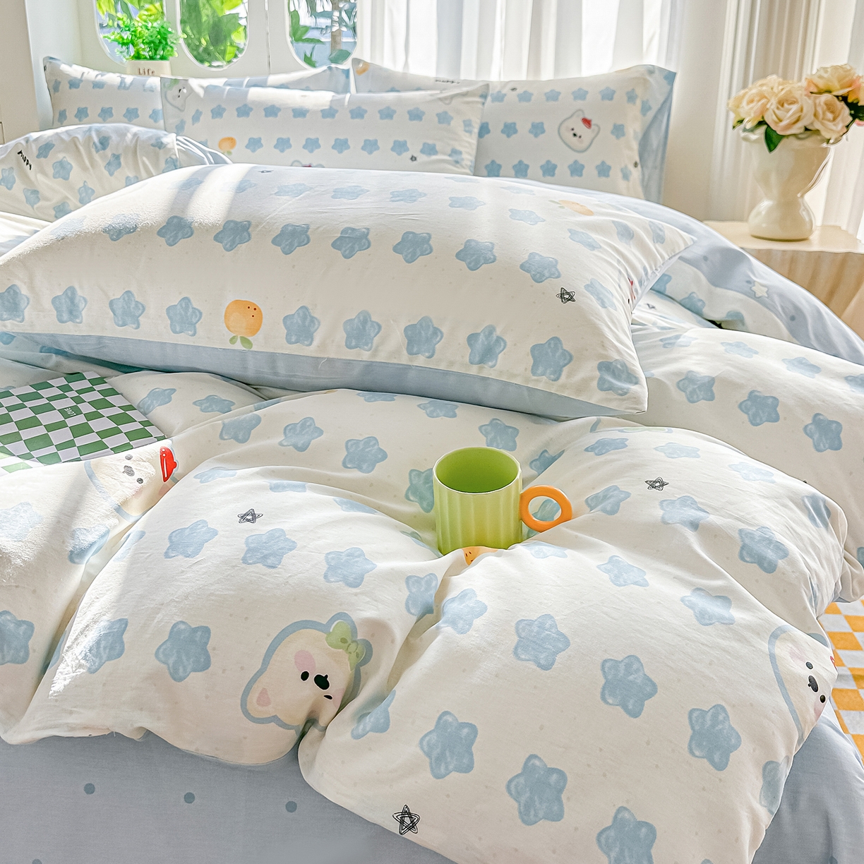 91家纺网 家纺一手货源 找家纺 颜选 2026新款全棉印花单被套 星星狗