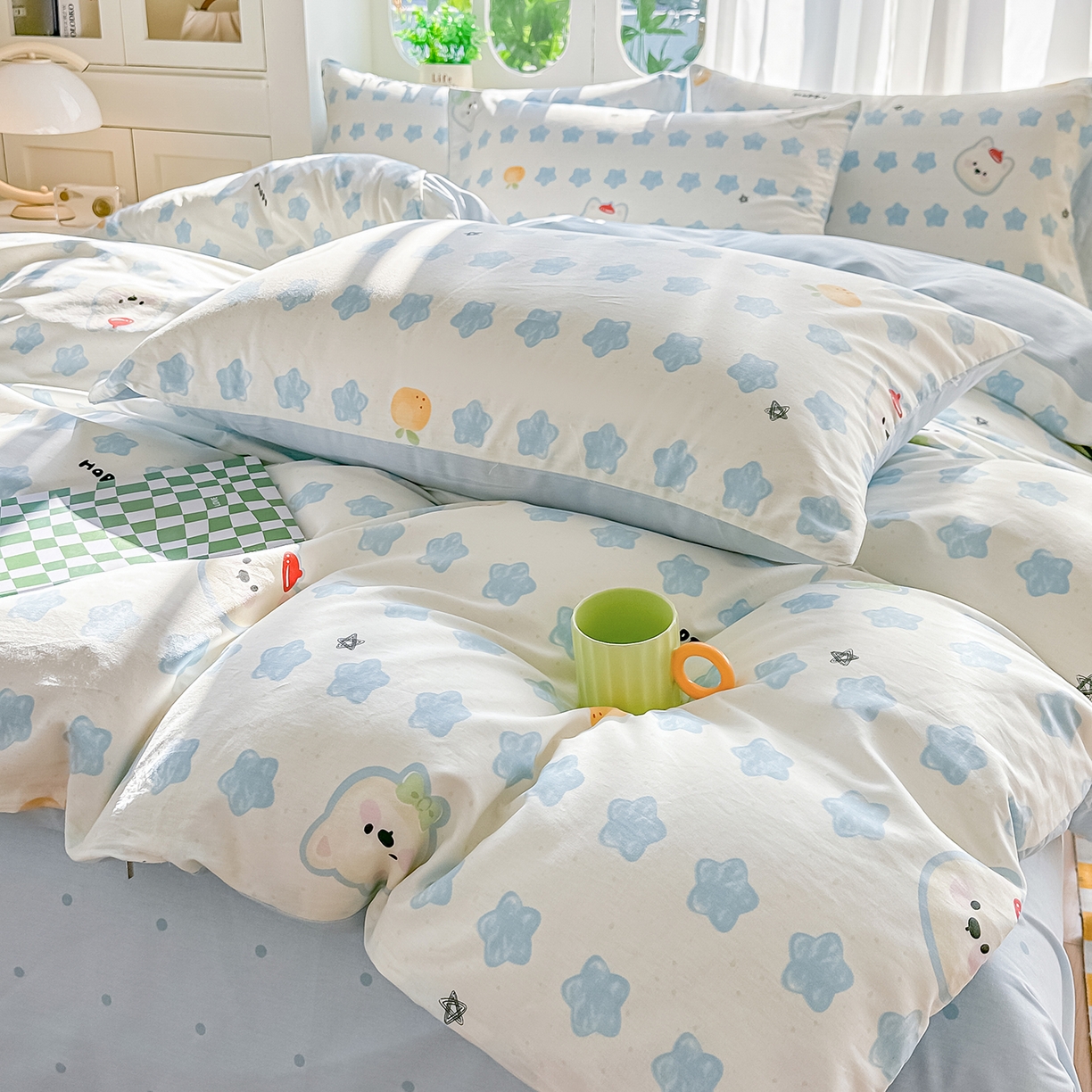 91家纺网 家纺一手货源 找家纺 颜选 2026新款全棉印花单被套 星星狗