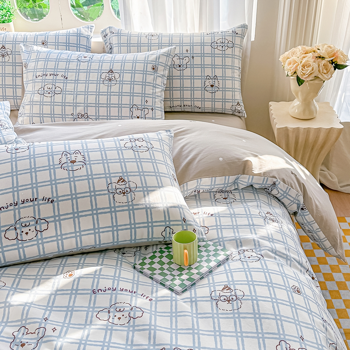 91家纺网 家纺一手货源 找家纺 颜选 2026新款全棉印花单被套 忧郁棕熊