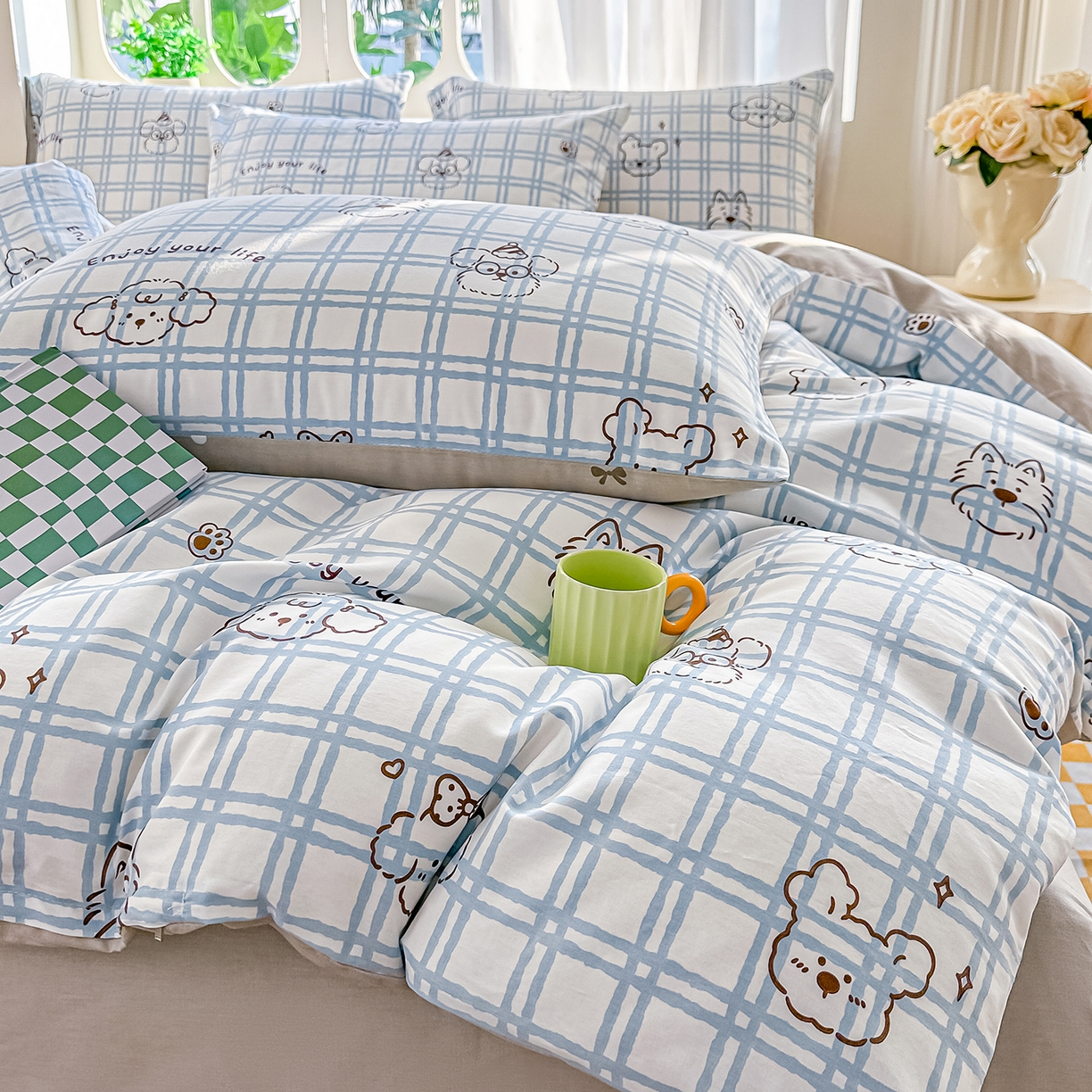 91家纺网 家纺一手货源 找家纺 颜选 2026新款全棉印花单被套 忧郁棕熊