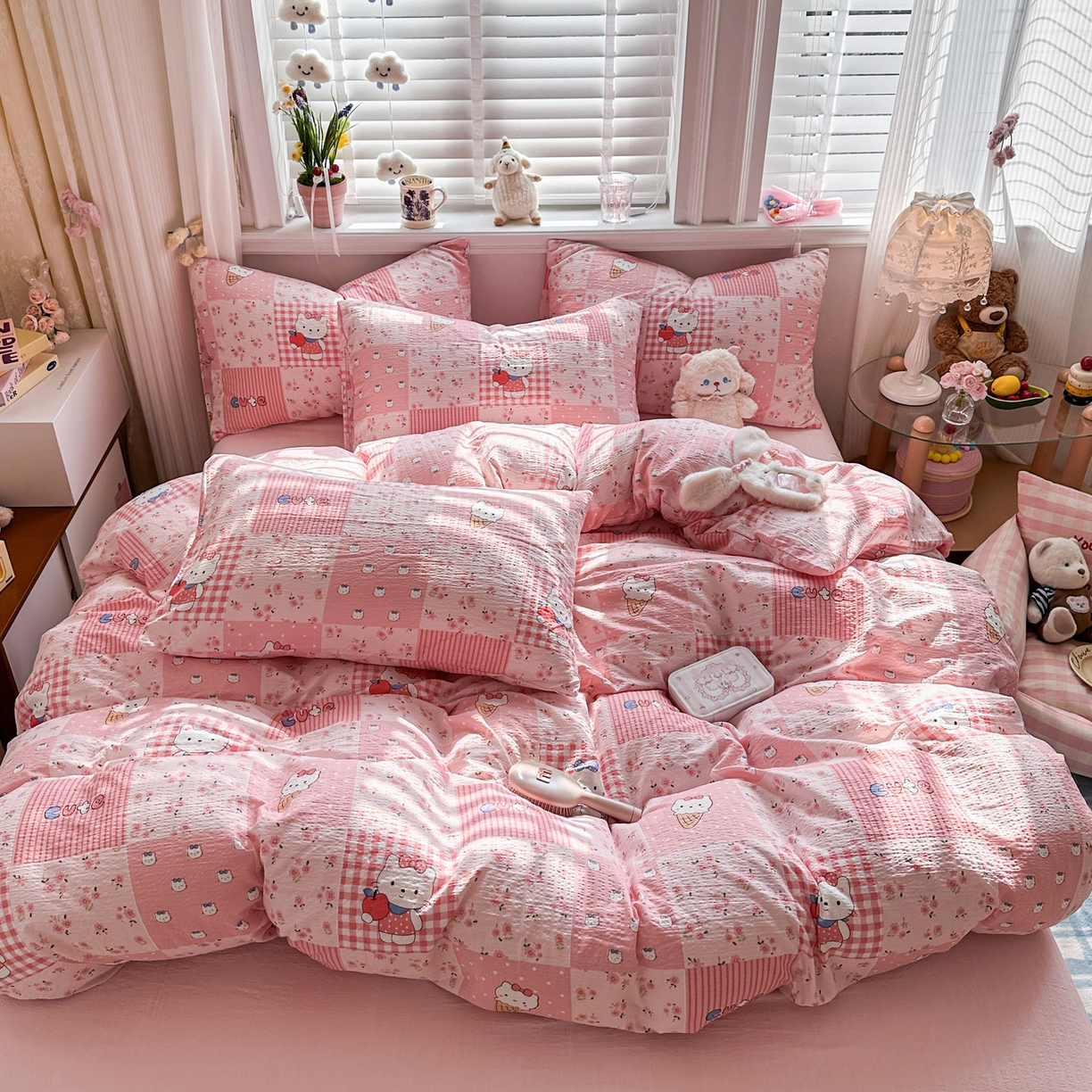 91家纺网 家纺一手货源 找家纺 卡斯诺家纺馆 2026新款皱皱棉双层纱四件套（下载文件包含买家秀） 花间喵语